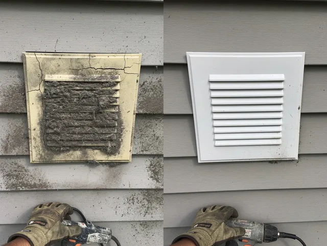 South San Jose Hills Dryer Vent Cleaning technician installing high-quality dryer vent cover at a residential property in South San Jose Hills